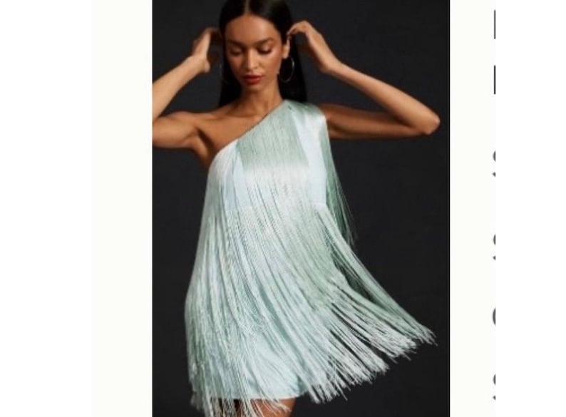 NWOT Hutch x Anthropologie one shouldered fringe mini dress in MINT sz L image 1