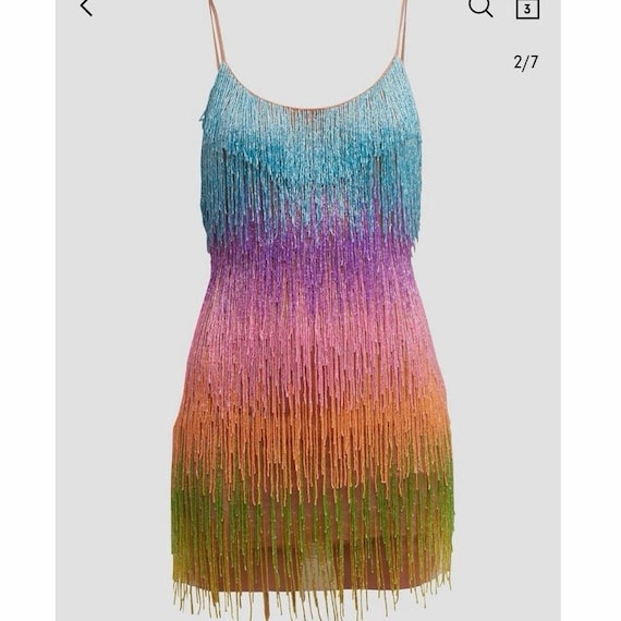 liv foster beaded fringe dress Women's Mini - Multi - Size 14 YGroup_paisleydress Size:Coat Size 50 all over beaded fringe The Pale-Blue Dress Trend