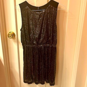 VTG Anthropologie / Boundary & Co. gold sequin mini dress with open panel, mesh back GORGEOUS image 1