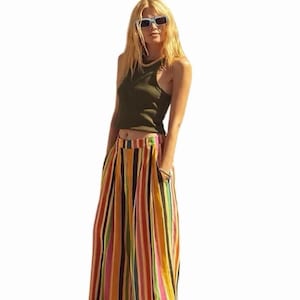NWT Farm Rio x Anthropologie wide leg rainbow striped linen pant XL image 1