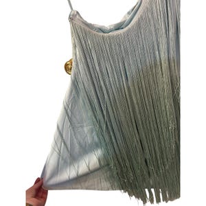 NWOT Hutch x Anthropologie one shouldered fringe mini dress in MINT sz L image 11