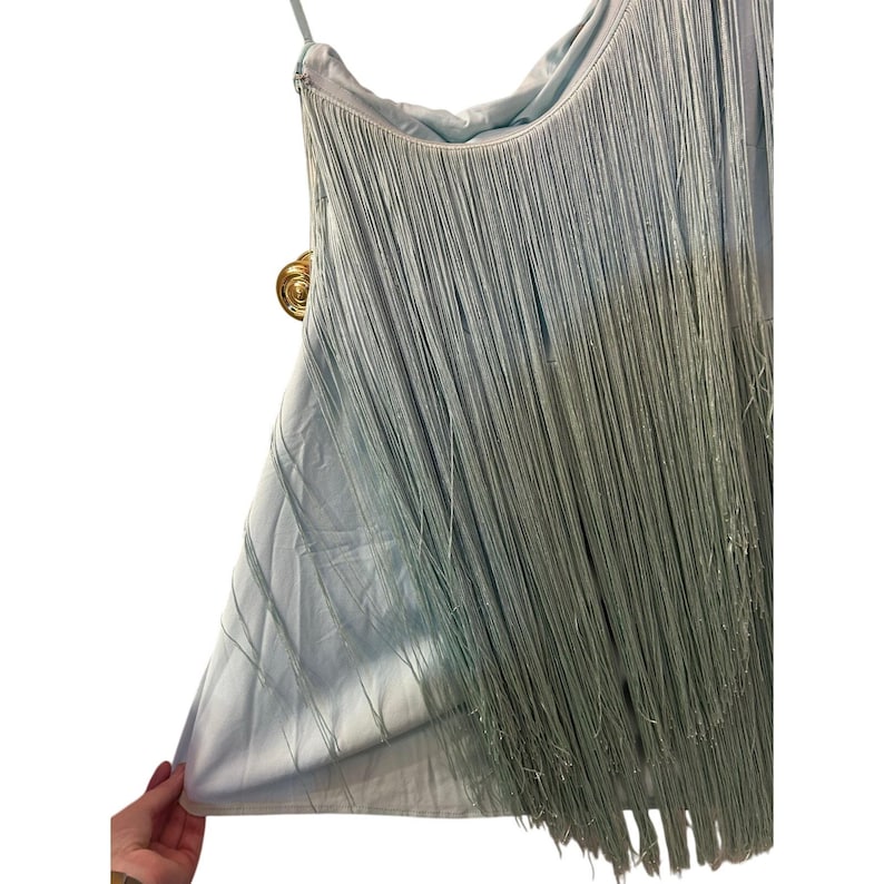NWOT Hutch x Anthropologie one shouldered fringe mini dress in MINT sz L image 11