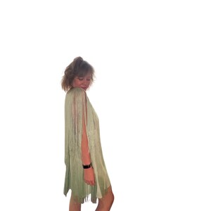 NWOT Hutch x Anthropologie one shouldered fringe mini dress in MINT sz L image 6