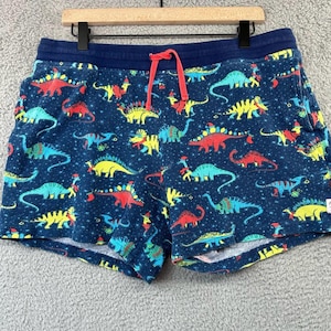 AMAZING ribbed chubbies Navy Dino Print Flat Front Shorts with Red Drawstring image 1