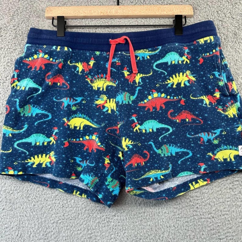 AMAZING ribbed chubbies Navy Dino Print Flat Front Shorts with Red Drawstring image 1