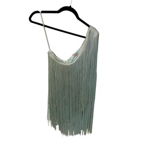 NWOT Hutch x Anthropologie one shouldered fringe mini dress in MINT sz L image 8