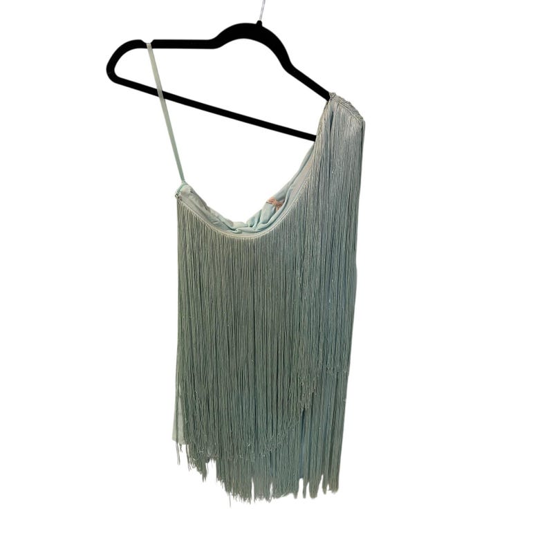 NWOT Hutch x Anthropologie one shouldered fringe mini dress in MINT sz L image 8