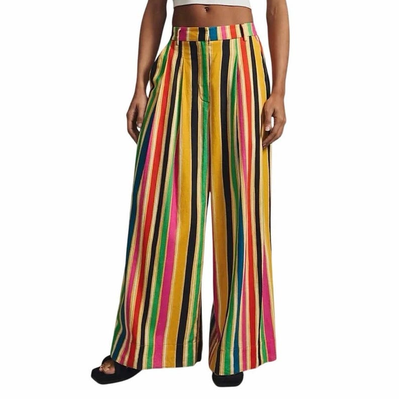 NWT Farm Rio x Anthropologie wide leg rainbow striped linen pant XL image 4