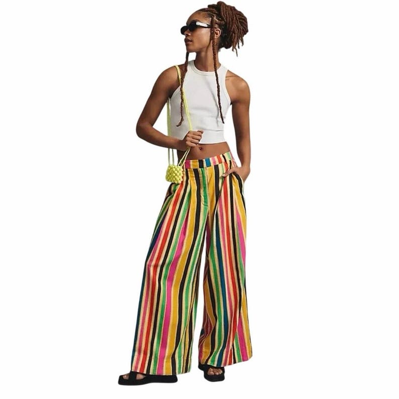 NWT Farm Rio x Anthropologie wide leg rainbow striped linen pant XL image 2