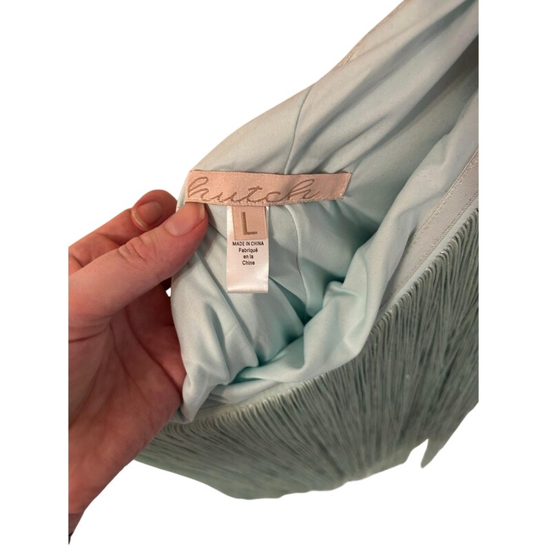 NWOT Hutch x Anthropologie one shouldered fringe mini dress in MINT sz L image 10