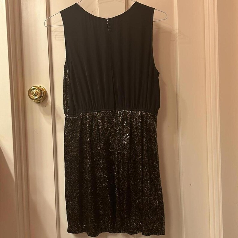 VTG Anthropologie / Boundary & Co. gold sequin mini dress with open panel, mesh back GORGEOUS image 3