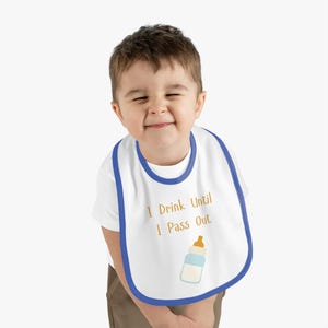 遊び心のあるコントラストトリムのベビービブ | かわいいベビーシャワーギフト、幼児用授乳ビブ、面白いベビー服、ベビー用品、ベビーギフト
