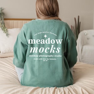 Comfort Colors 1566 Mockup Light Green, Comfort Colors Sweatshirt Mockup, 1566 Light Green Mockup, Boho Model Mockup, Real Person Mockup