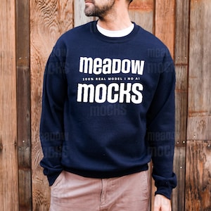 Gildan 18000 Crewneck Sweatshirt Mockup | Mens Mockup - Color: Navy | Real Male Model, No Ai