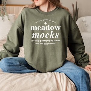 Gildan 18000 Mockup Military Green, Gildan Sweater Mockup, Military Green Gildan Mockup, Boho Crewneck Mockup, 18000 Military Green Mockup