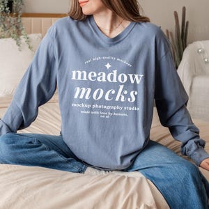 Comfort Colors 6014 Mockup Blue Jean, Comfort Colors Mockup, Long Sleeve Mockup, 6014 Blue Jean Mockup, Model Mockup, Real Person Mockup