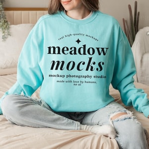 Comfort Colors 1566 Mockup Chalky Mint, Comfort Colors Sweatshirt Mockup, 1566 Chalky Mint Mockup, Boho Model Mockup, Real Person Mockup