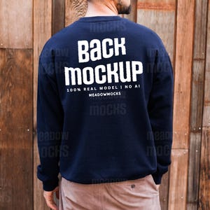 Gildan 18000 Crewneck Sweatshirt Back Mockup | Mens Mockup - Color: Navy | Real Male Model, No Ai