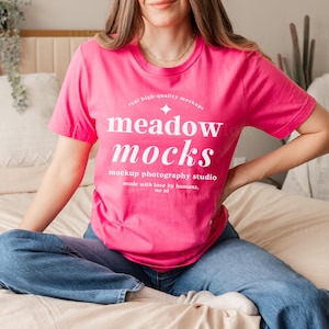 Bella Canvas 3001 Mockup Charity Pink, Bella Canvas Shirt Mockup, Charity Pink Mockup, Pink T-shirt Mockup, Model Mockup, Real Person Mockup