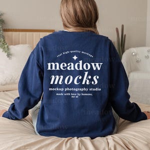 Comfort Colors 1566 Mockup True Navy, Comfort Colors Sweatshirt Mockup, 1566 True Navy Mockup, Boho Model Mockup, Real Person Mockup
