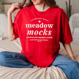 Comfort Colors 1717 Mockup Red, Comfort Colors Mockup, Trendy Model Mockup, Boho Tshirt Mockup, Red Shirt Mockup, Real Person Mockup