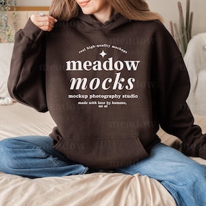 Gildan 18500 Mockup Dark Chocolate, Gildan Hoodie Mockup, Dark Chocolate Gildan Mockup, Trendy Sweatshirt Mockup, Boho Gildan Model Mockup