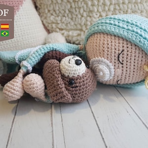Haakpatroon, amigurumi lovey babydeken met puppy, Engelse, Spaanse, Duitse en Portugese tutorial