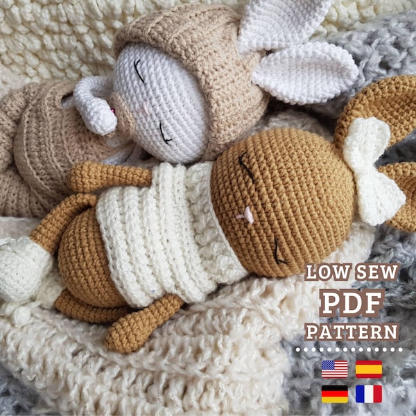 Patrón Crochet, Conejitos Bebés Amigurumis, Conejos con Ropa, Tutorial PDF en Español, Inglés, Alemán y Francés