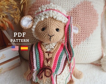 Crochet Pattern, Amigurumi Tina the Sheep, Adorable Indian Sheep Pattern, English and Spanish PDF Tutorial