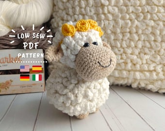 Häkelanleitung - Amigurumi süßes Schaf - Oli das Schaf-Muster - Low Sew Häkelanleitung - English, Español, Deutsch Pattern - PDF Pattern