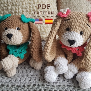 Crochet Pattern, Amigurumi Lovey Dog Snuggler, Cute Crochet Dog Pattern, Seamless, English and Spanish PDF Tutorial