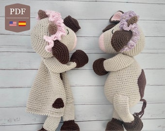 Crochet Pattern, Amigurumi Allegra the Cow 2x1 Patterns, Cow Doll and Blanket