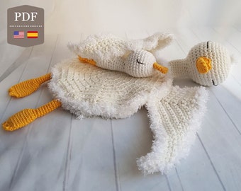 Crochet Pattern, Duck Blanket and Duckling, Lovey Mom and Baby Ducks, English and Spanish Tutorial