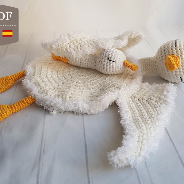 Crochet Pattern, Duck Blanket and Duckling, Lovey Mom and Baby Ducks, English and Spanish Tutorial