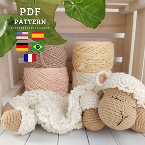 Crochet Pattern, Lovely Sheep Security Blanket, PDF Tutorial, English, French, German, Spanish and Portuguese