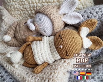 Patrón Crochet, Conejitos Bebés Amigurumis, Conejos con Ropa, Tutorial PDF en Español, Inglés, Alemán y Francés