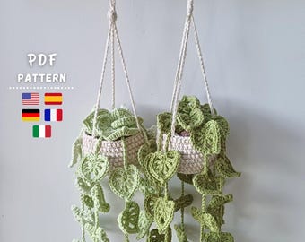 Crochet Hanging Monstera Pattern | Crochet Wall Hanging Plant Basket | Crochet Monstera Pot Pattern | DIY Crochet Hanging Plant PDF Tutorial