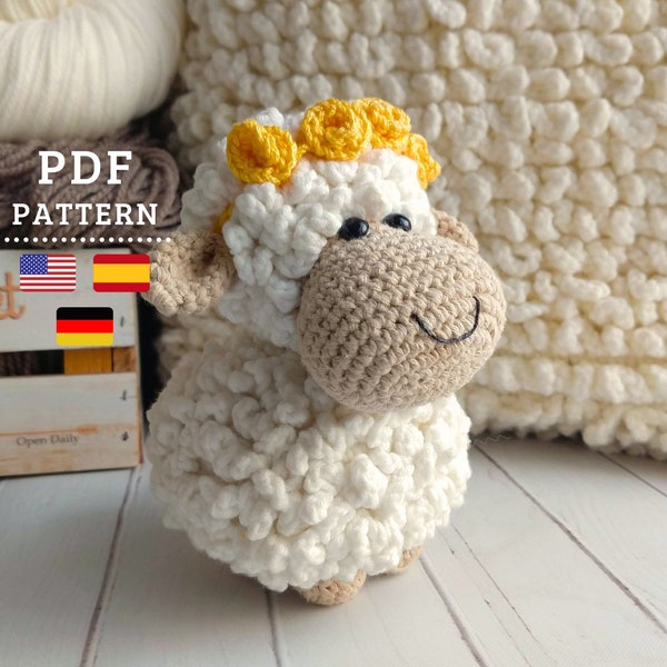 Crochet Pattern, Amigurumi Oli the Sheep, Cute Sheep Pattern, English, Spanish and German PDF Tutorial