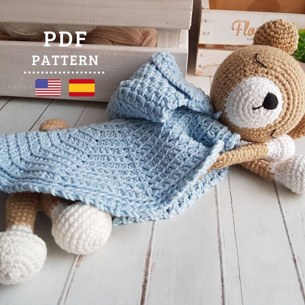 Modèle au crochet, couverture de sécurité Lovey Bear, modèle de couette ours, tutoriel PDF en anglais et en espagnol