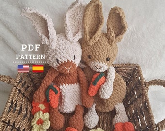 Crochet Pattern, Amigurumi Cute Plush Rabbits, Crochet Rabbits with Carrots, English and Spanish PDF Tutorials