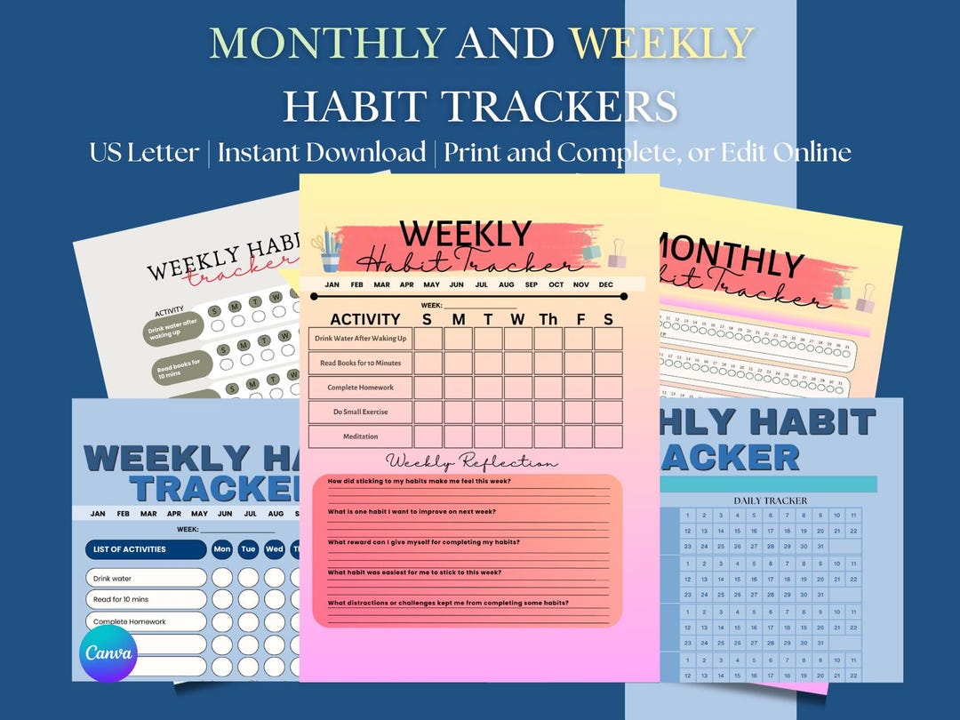 Digital Weekly Planner Printable Monthly Habit Tracker PDF Student ...