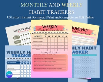 Digital Weekly planner printable Monthly habit tracker PDF Student organization tool Productivity planner ADHD time management strategy plan