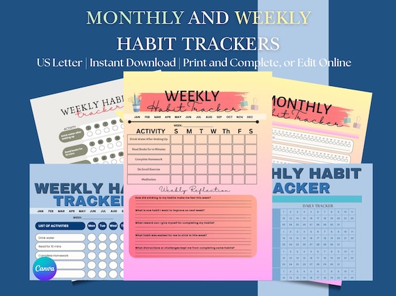 Digital Weekly planner printable Monthly habit tracker PDF Student organization tool Productivity planner ADHD time management strategy plan