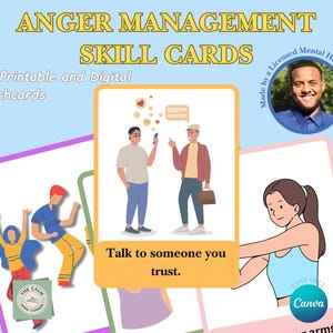 Digital anger management flashcards for teens Printable tools for teen emotional regulation Anger triggers and coping skills flashcards