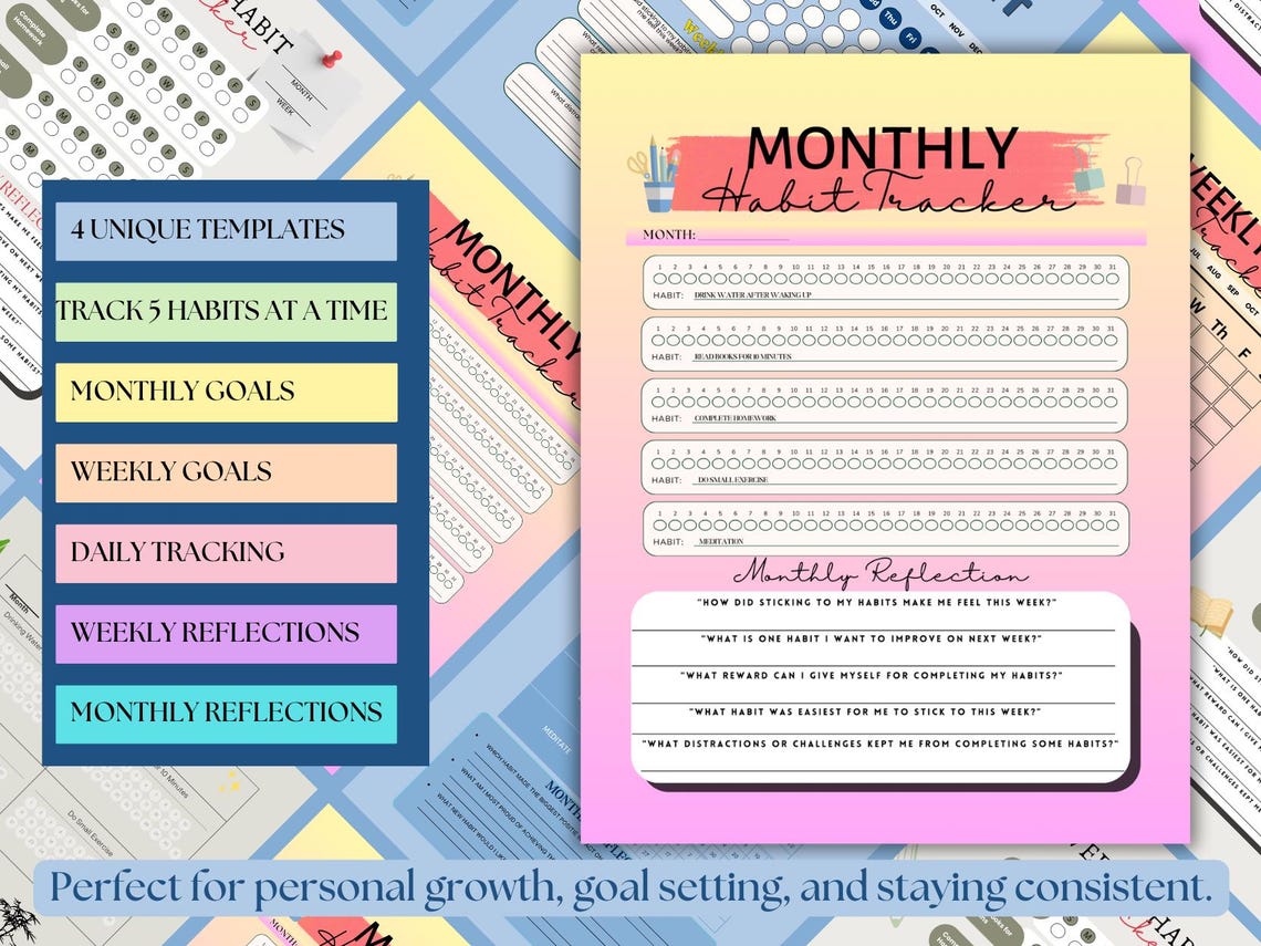 Digital Weekly Planner Printable Monthly Habit Tracker PDF Student ...