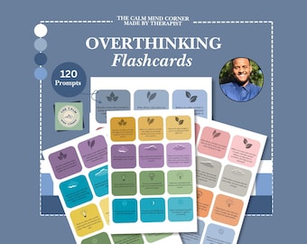 Printable flashcards to stop overthinking CBT flashcards for overthinking minds Reflection flashcards for overthinking Anxiety relief cards