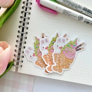 mignon lapin Tayaki Icecream Sticker | Fait main | Découpe | Vinyle | Holographique | Laminé | Imperméable | Résistant aux rayures | Kawaii | Papeterie