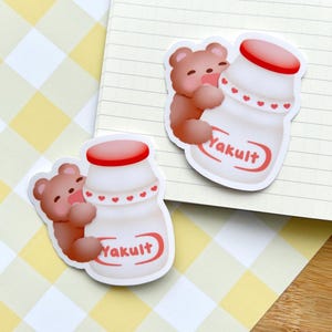 Sticker ours probiotique Yakult | Fait main | Découpe | Brillant | Vinyle | Laminé | Imperméable | Résistant aux rayures | Kawaii | Papeterie