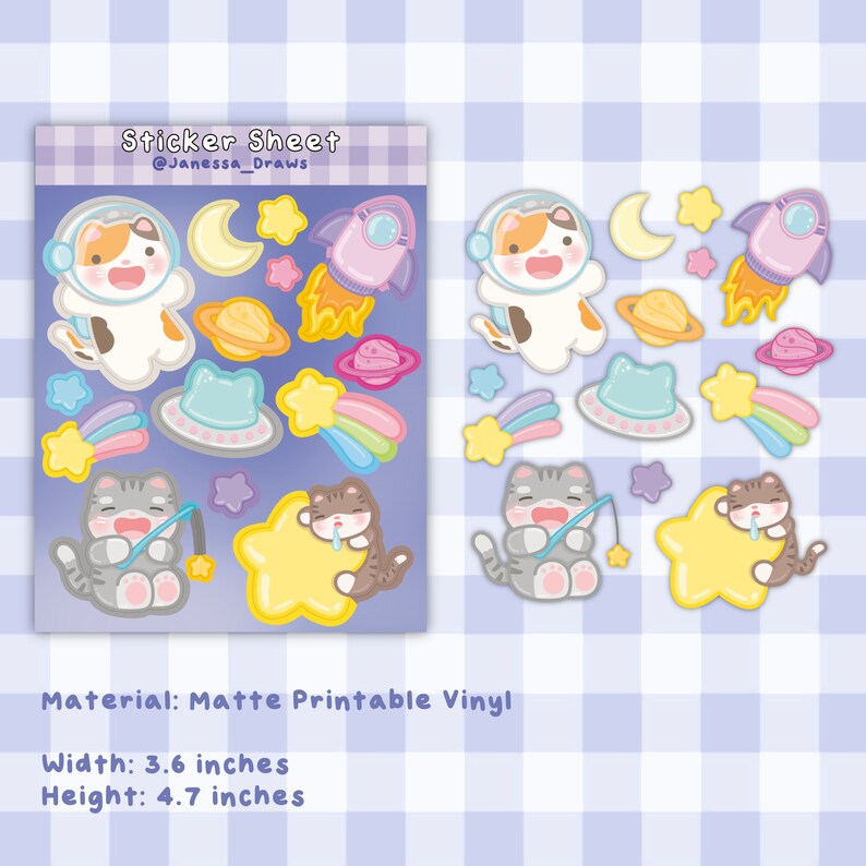 Outer Space Sticker Sheet Handmade Matte Vinyl Kawaii Stationary Deco ...