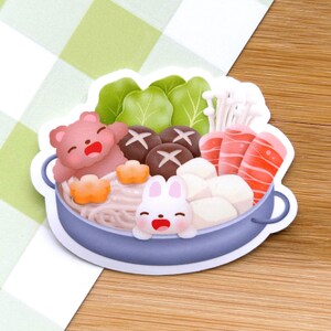 Autocollant mignon de fondue | Fait main | Découpe | Vinyle | Brillant | Laminé | Imperméable | Résistant aux rayures | Kawaii | Papeterie